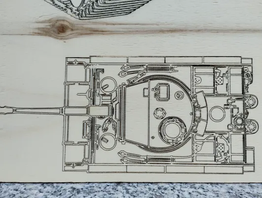 Gravura lemn unicat cu tanc Tiger  - Image 3