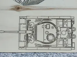 Gravura lemn unicat cu tanc Tiger  - Thumbnail 3