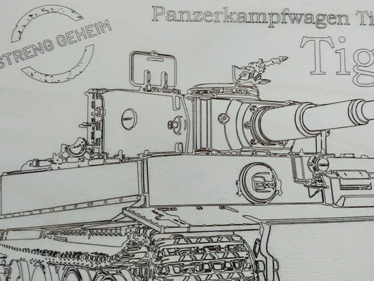 Gravura lemn unicat cu tanc Tiger  - Image 2