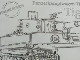Gravura lemn unicat cu tanc Tiger  - Thumbnail 2