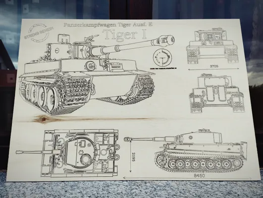 Gravura lemn unicat cu tanc Tiger  - Image 1